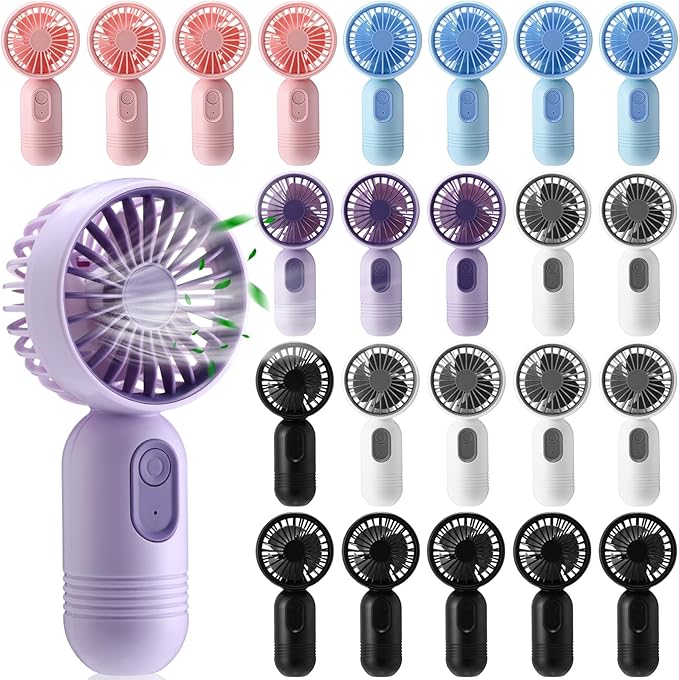 Rossesay 24 Pack Mini Portable Fan Bulk for Travel 3 Speeds, Rechargeable USB Battery Operated, Small Handheld Personal Eyelash Fans for Women Men Indoor Outdoor(Multicolor)