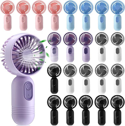 Rossesay 24 Pack Mini Portable Fan Bulk for Travel 3 Speeds, Rechargeable USB Battery Operated, Small Handheld Personal Eyelash Fans for Women Men Indoor Outdoor(Multicolor)