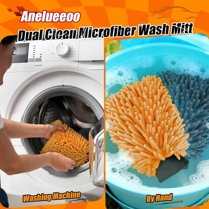 4 Pack Car Wash Mitt Microfiber, Premium Chenille Microfiber Wash Car Mitts Sponge Scratch Free & Lint-Free, Mitts Waterproof Lining Orange (8''X12'')