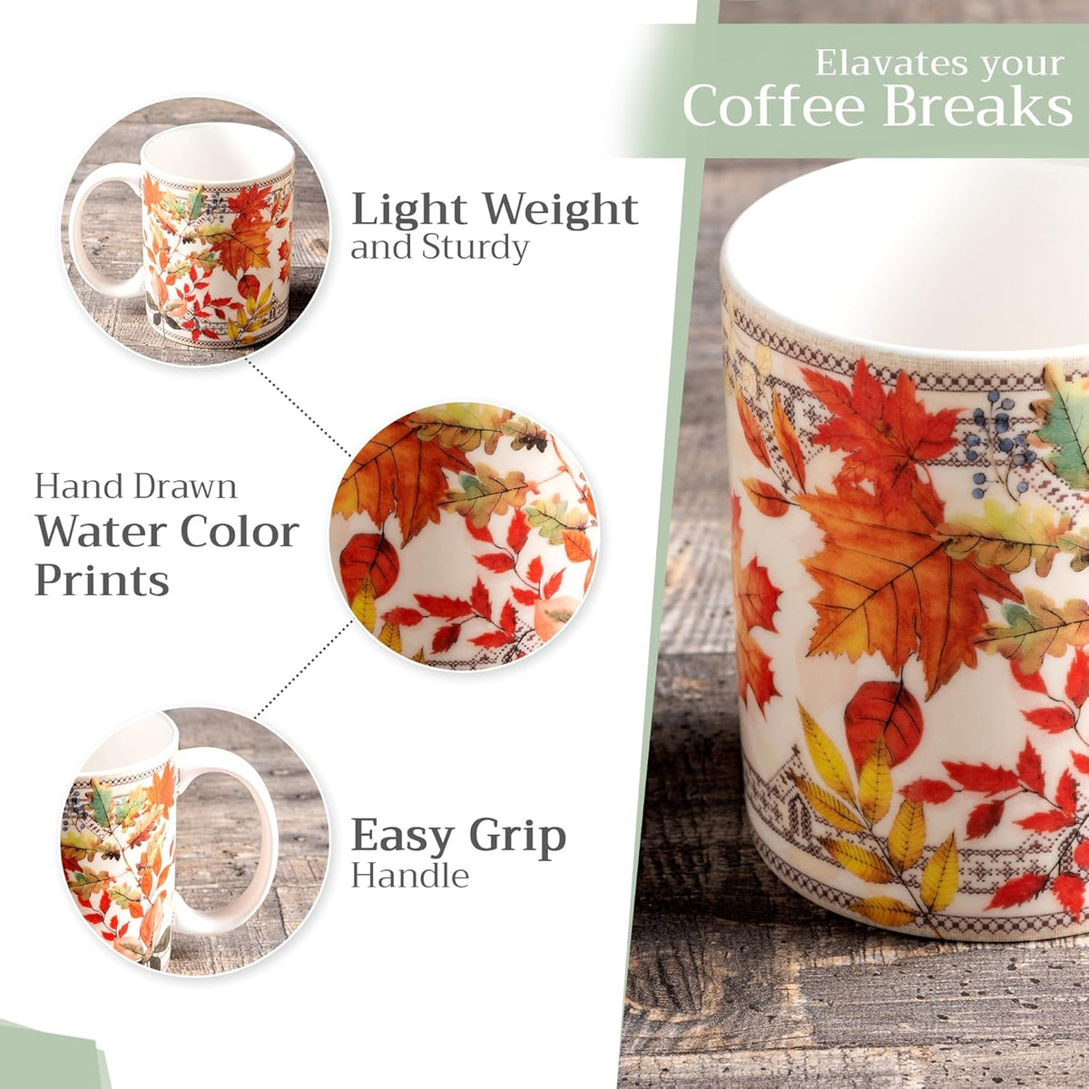 Maison d' Hermine Coffee Mug with Handles Fine Bone China Mugs Pack of One Tea Cups for Hot Beverages Cappuccino Latte Home Restaurant Office Perfect for Gift (Amarante - Automne, 15 Ounce)