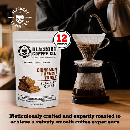 Blackout Coffee Cinnamon French Toast Flavored Ground Coffee – Medium Roast, Smooth Taste, Guilt Free Indulgence – Freshly Roasted 12oz Bag