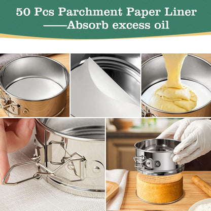 4" Springform Cake Pan, 4 Pcs Stainless Steel Springform Pans with 50 Pcs Paper Liners, Leakproof & Nonstick Cheesecake Pan with Removable Bottom