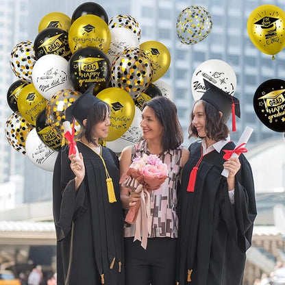 Graduation Balloons, Graduation Party Decoration, 50PCS 12 Inch Black Gold Confetti Graduate Ballons for Grad College High School Class of 2026 Congrats Grad Party Decorations