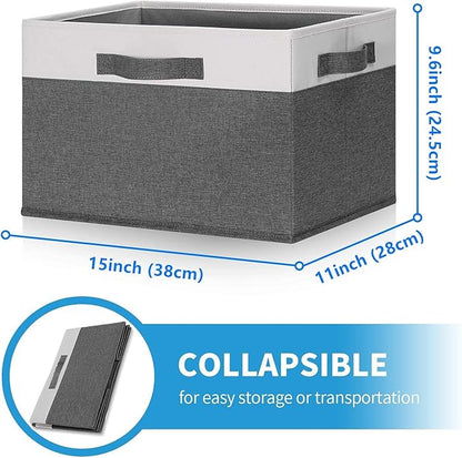 GhvyenntteS Large Fabric Storage Bins with 3 Handles, 15x11x9.6 Inch Storage Baskets for Shelves, Foldable Closet Storage Bins for Shelves, Closet Organizers and Storage Boxes 3 Pack