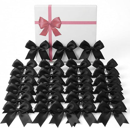 Black Gift Wrap Bows – 50pcs 3.3 Inch Elegant Satin Bows for Gift Wrapping, Wedding Decor, Baby Shower, Party Decorations, Birthday, Easter, Christmas, Anniversary, DIY Crafts, Gift Bags
