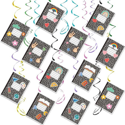 Composition Notebook Hanging Swirls - 30 Pcs Composition Notebook Decorations Ceiling Streamers for School Classrooms Back to School Party Decorations