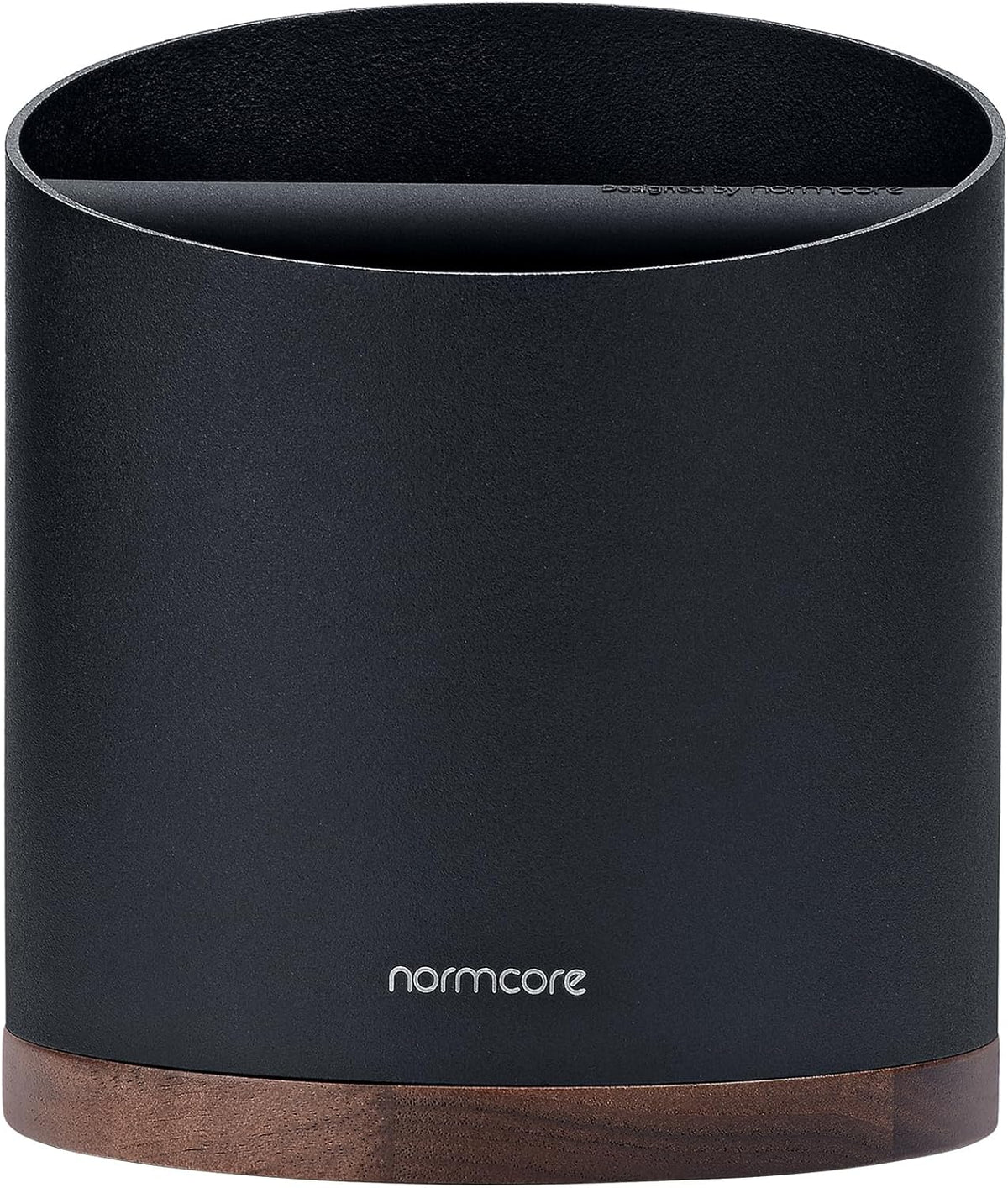 Normcore Espresso Knock Box, 1L Capacity Holds 20-25 Espresso Pucks, Stainless Steel with Walnut Non-Slip Base, Knock Bin For Home Baristas, Black