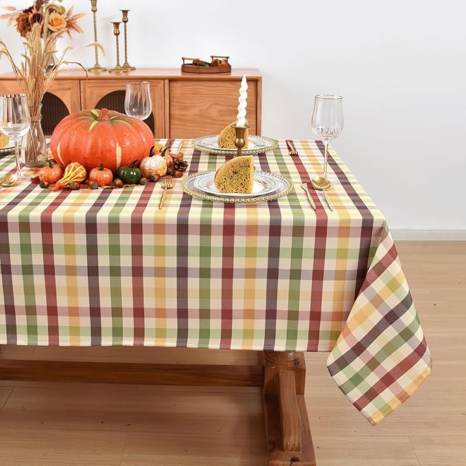 Waterproof Gingham Festive Tablecloth Fabric - Oblong 52x70 Inch Classic Buffalo Tartan Holiday Table Cloth for Outdoor Use - Christmas Tabletop Cover Perfect for Dinner, BBQs, and Parties