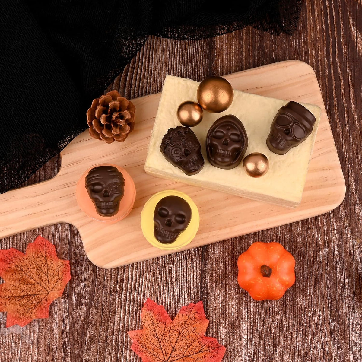 Actvty Skull Chocolate Molds, Halloween Chocolate Candy Molds, 2 Packs 10 Cavity Skull Silicone Molds with 5 Different Designs for Making Chocolate