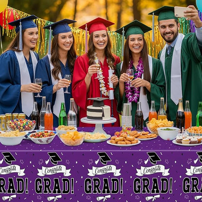 2 Pcs Graduation Tablecloth, 108" X 54" Plastic Graduation Decorations 2026, Rectangle Purple Table Cloths for Grad Decor Party Supplies, Disposable Tablecover for Class of 2026 Congrats Grad for kids