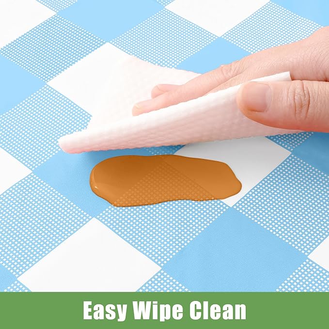 Smiry 10 Pack Baby Bule Gingham Disposable Tablecloths - 54" x 108" Heavy Duty Plastic Table Cloth, Waterproof Buffalo Plaid Table Covers for Picnic, Banquets, Parties