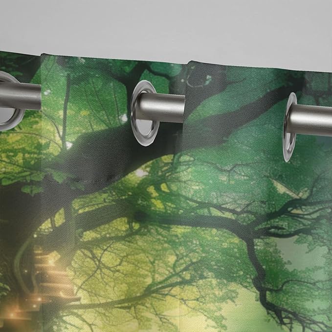 Fantasy Theme Outdoor Curtains for Patio Waterproof,Forest Pattern,Privacy Curtains for Porch Pergola Arbor Lanai Pool House Outside Deck,Set of 2 Panels,W54 x L108,Green
