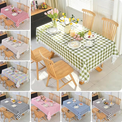 Classic Gingham Plaid Tablecloth Fabric - Rectangular 58x102 Inch Water Resistant Checked Table Cloth for Indoor/Outdoor Use - Table Cover for Kitchen, Picnics, Gardens, and Parties