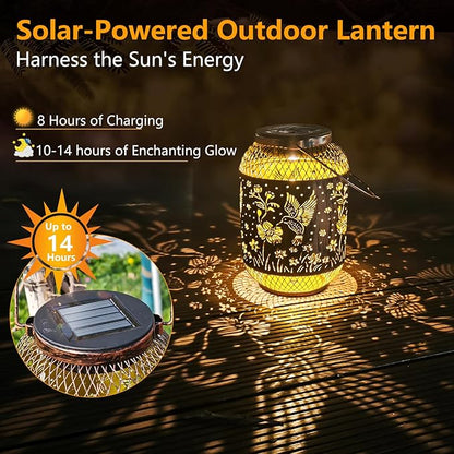 HUMIIEYE Solar Lantern Outdoor Hummingbird Garden Decor, IP65 Waterproof Hanging Solar Powered Lights Birthdays Gifts for Women Mom, Metal Decorative Light for Patio Yard Lawn Porch Backyard Christmas