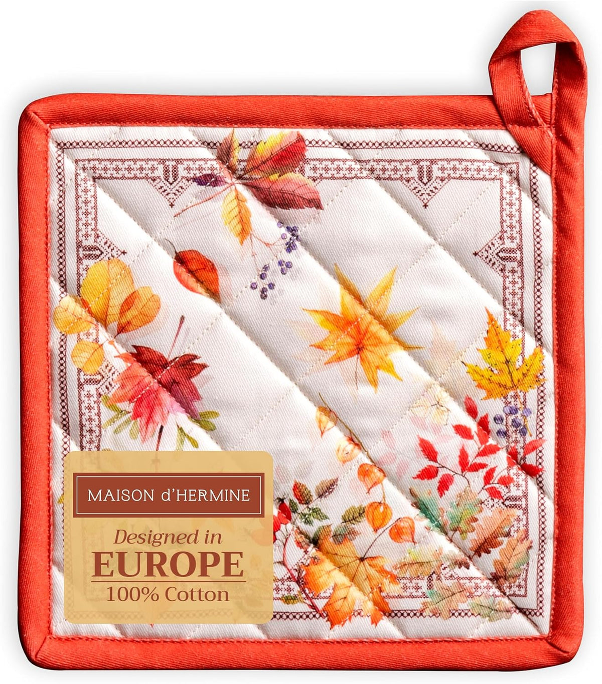 Maison d' Hermine Pot Holders 100% Cotton Heat Resistant Potholders 8" x 8" Hot Pads with Loop BBQ, Cooking, Baking, Grilling, Kitchen