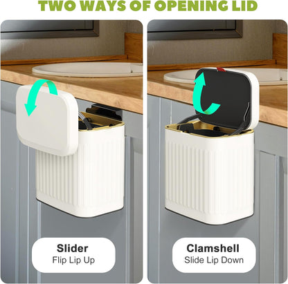 GloDeals Kitchen Trash Can with Lid, 2 in 1 Small Garbage Can Compost Bin Countertop, Wall-Mounted Under Sink Indoor Trash Bin for Kitchen, Bathroom, Cabinet Trash Can Hanging (4L, White/1.05 Gal)