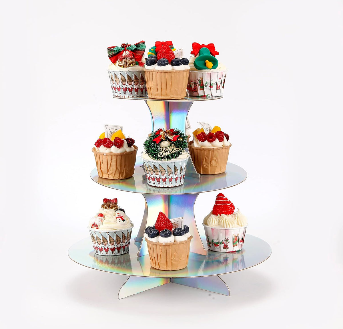 3-Tier Cupcake Stand, Round Rainbow Cake Stand holder, Tiered DIY Cupcake Stand Tower for Dessert Table Displays