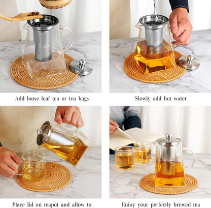 Cnglass Glass Teapot with Infuser,31oz Clear Glass Tea Kettle with Removable Stainless Steel Strainer