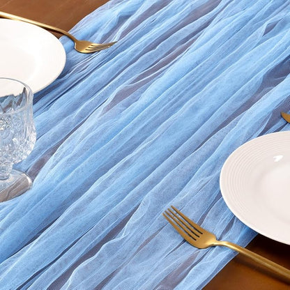 Socomi Blue Cheesecloth Table Runner Tulle Gauze Cheese clothBoho Rustic 120 inch 10FT Runner for Wedding Party Baby Shower Birthday Holiday Decorations 3pcs