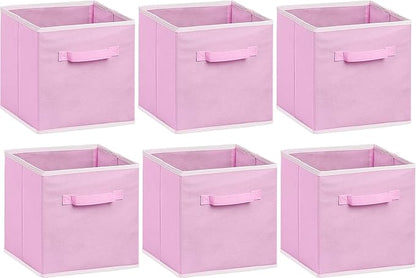 Simple Houseware Foldable Cube Storage Bins, 11-Inch Pink, 6-Pack Fabric Cubes Organizer for Closet or Shelves
