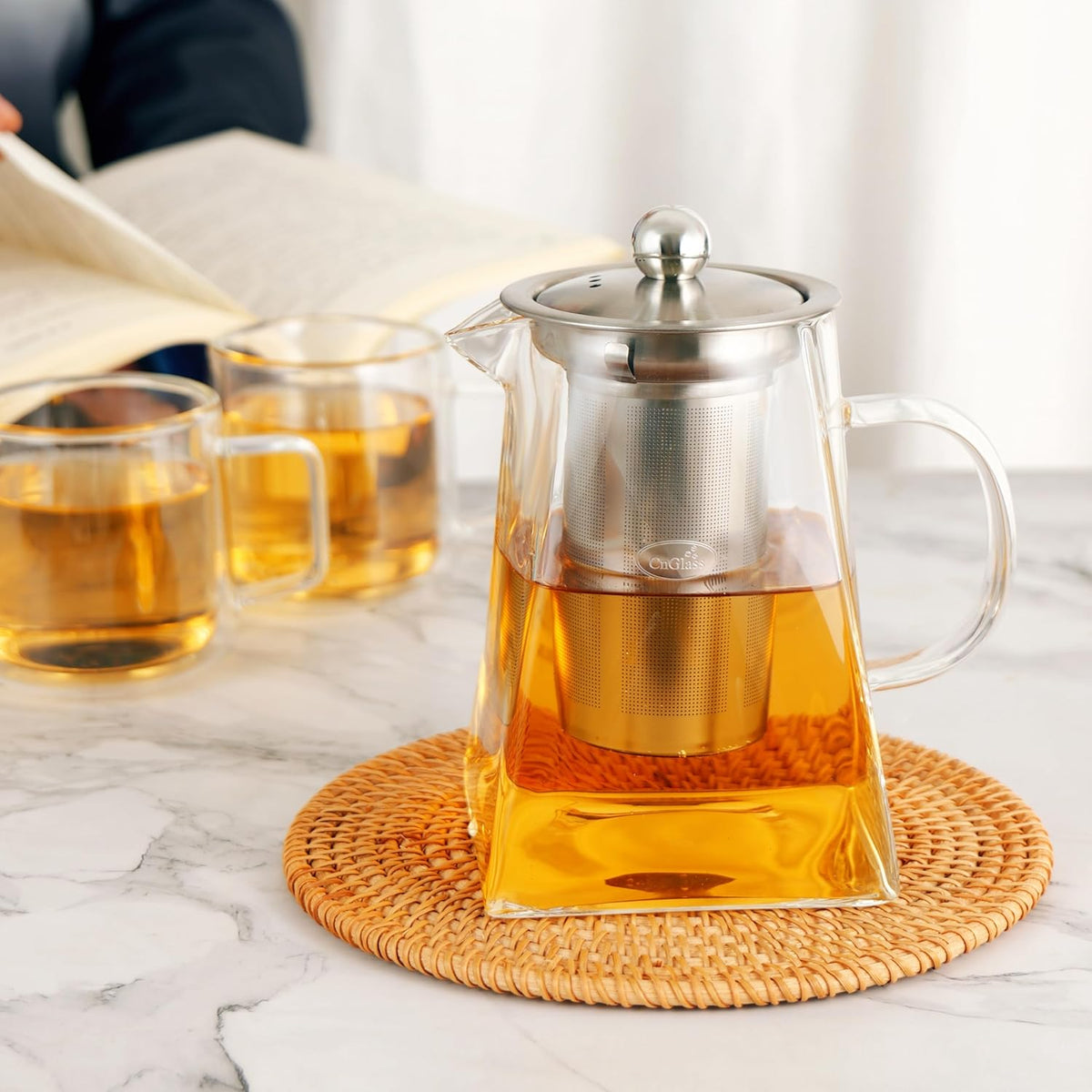 Cnglass Glass Teapot with Infuser,31oz Clear Glass Tea Kettle with Removable Stainless Steel Strainer
