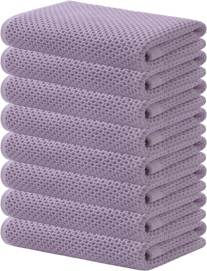 Kitinjoy 100% Cotton Waffle Weave Kitchen Towels, 8-Pack Super Soft and Absorbent Dish Towels for Drying Dishes, Kitchen Hand Towels, 13 in x 28 in, Lavender