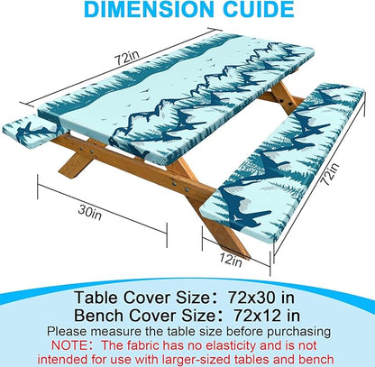 Picnic Table Cover with Bench Covers Portable Table Cloth Built-in Storage Pocket Picnic Table Covers With Elastic Waterproof Camping Essentials for RV Camping
