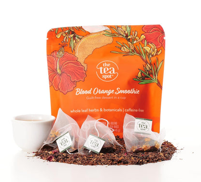 The Tea Spot Blood Orange Smoothie Herbal Tea, Blend of Rooibos Tea, Orange Peel, Hibiscus, Rosehips, Rose Petals, Safflowers