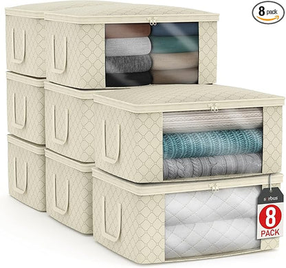 Sorbus Medium Clothes Storage Bags - Foldable Blanket Storage Bins for Organizing Bedroom, Closet, Clothing, Comforter, Organization with Clear Window, Lids and Carry Handles - Set of 8