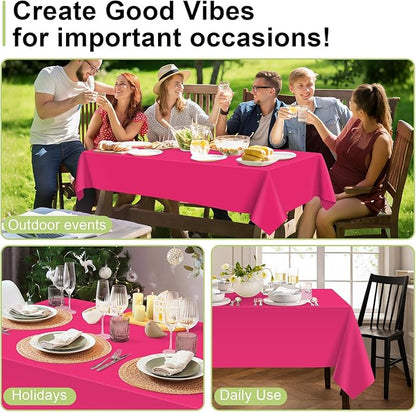 QIKSION Hot Pink Plastic Table Cloth Disposable 2 Pack, 54 x 108 Inch Tablecloths for Birthday Party, Valentines, Mothers Day Decorations, Rectangle Table Cover