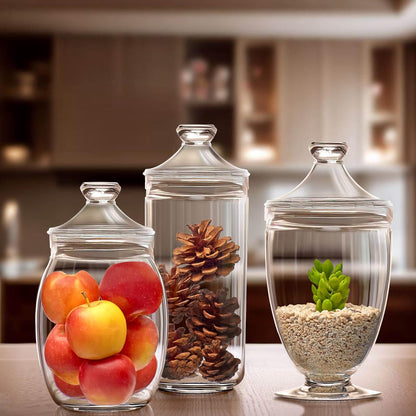 Amazing Abby - Adore - Plastic Apothecary Jars (3-Piece Set, 52/46/46 oz), Acrylic Jars with Lids, Bathroom Canisters, Candy Buffet, Wedding Display, BPA-Free and Shatter-Proof (NOT Glass)