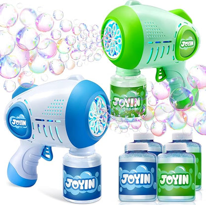 JOYIN 2 Kids Bubble Guns with 4 Bottles Solution, Automatic Bubble Machine Gun with 8 Holes for Kids, Adults, Summer Toys, Easter Basket Stuffers, Birthday Gift, Party Favors