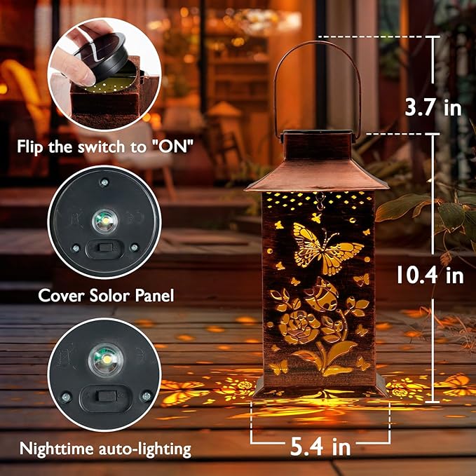 Homemory Butterfly Solar Lanterns Outdoor Waterproof, Birthday Gifts for Women Mom Grandma, LED Metal Decoration for Outside, Yard, Backyard, Porch, Lawn