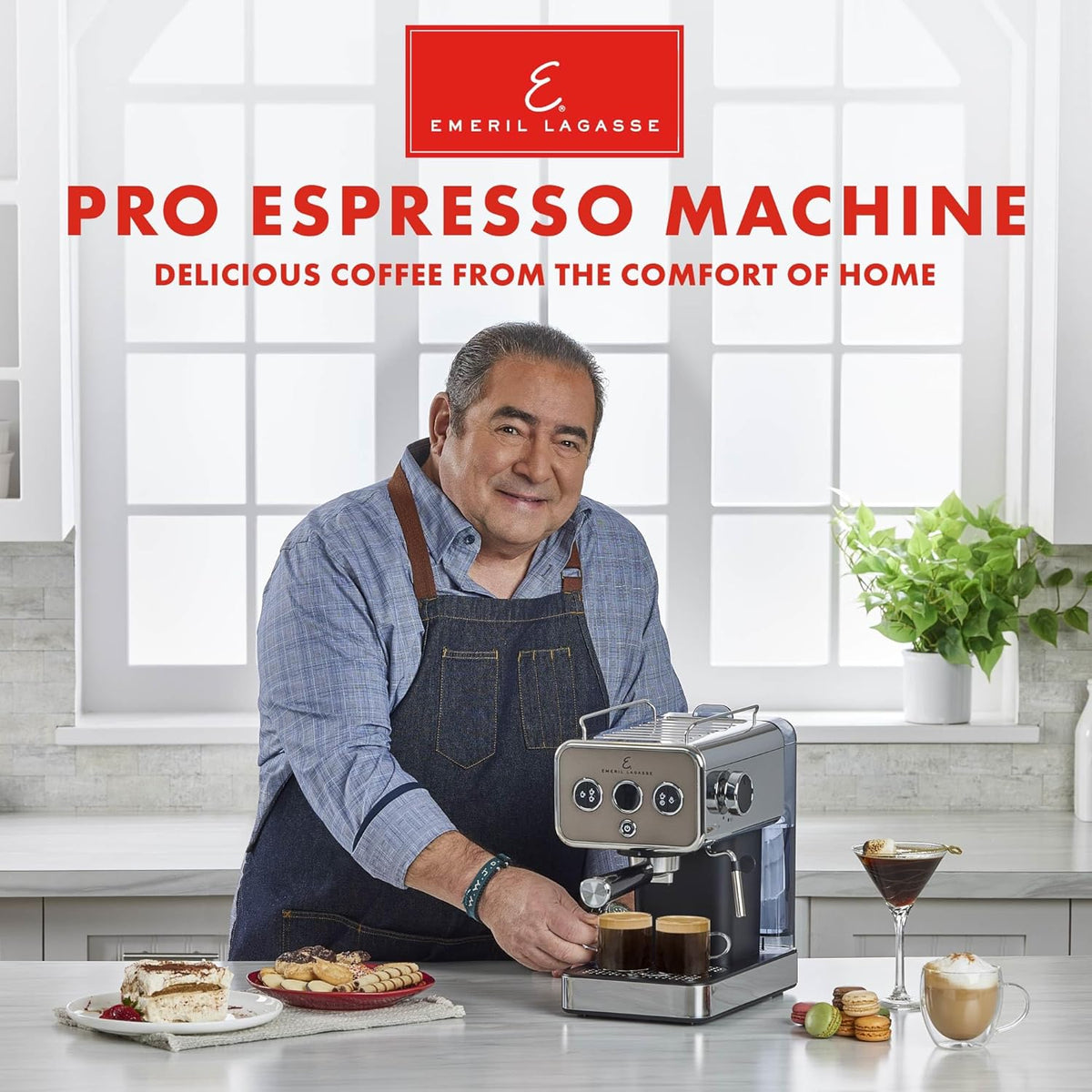 Emeril Lagasse Semi-Automatic 15-Bar Pro Espresso Machine with Milk Frother Steam Wand, Stainless Steel Finish, Double Shot