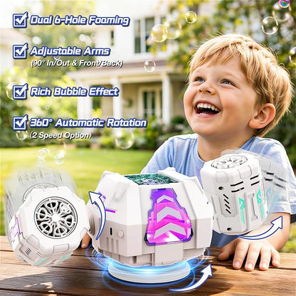 cossy Rechargeable Bubble Machine, 360° Automatic Rotation Bubble Machine for Kids, Bubble Maker with Remote Control, RGB Lights & 20000+ Bubbles Per Minute, Outdoor Toys Games for Kids/Adults (White)