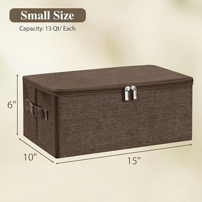ANMINY Storage Bins with Zipper Lids 13 Qt Lidded Fabric Storage Boxes Baskets Cubes with Handles Collapsible Washable Cotton Linen Closet Shelf Clothes Organizer Containers - Coffee, Small