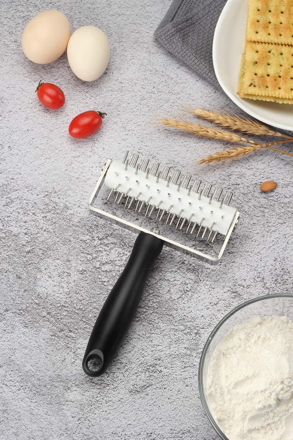 Pizza Dough Docker - Evnsix Pastry Docker Roller with Stainless Steel Spikes for Homemade Baking Cake crackers Pie Hole Maker