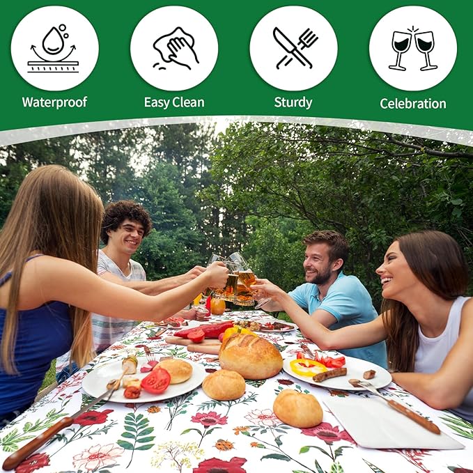 Picnic Table Cover with Bench Covers and Bag - Outdoor Camping Accessories Waterproof Camping Tablecloth with Elastic Edges Fitted Rectangle Tables and Seats