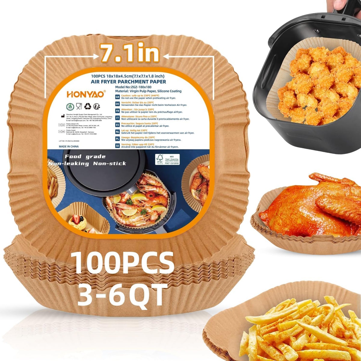 Air Fryer Paper Liners for 3-6 Qt, 7.1 x 7.1 inch Thickened Square Disposable Parchment Liner compatible with Ninja AF141/Chefman/Instant Pot/Cosori Airfryers