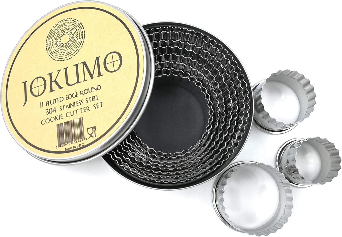 11 Piece Graduated Sizes Fluted Edge Round Pastry/Cookie Cutter Set Heavy Duty 18/8 304 Stainless Steel