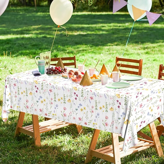 Juweked 3Pcs Colorful Wildflower Table Cloth Plastic Floral Table Cloth Flower Tablecloth Wildflower Party Decorations Butterfly Tablecloth Spring Tablecloths for Party Birthday Baby Shower Wedding