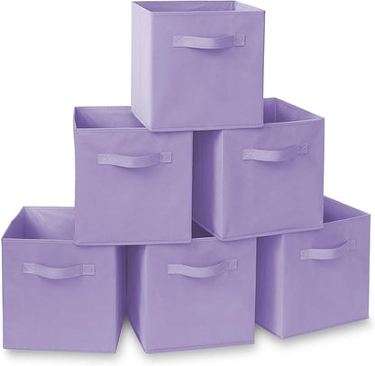 Casafield Set of 6 Collapsible Fabric Cube Storage Bins, Lavender - 11" Foldable Cloth Baskets for Shelves, Cubby Organizers & More