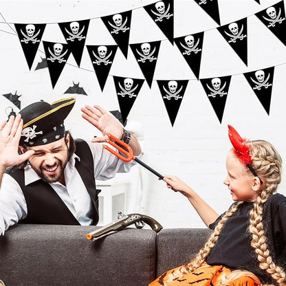 9.68ft Pre-Strung Pirate Banner Halloween Pirate Flags Pirate Party Decorations Skull Ship Triangle Pennant Bunting for Halloween Birthday Party Outdoor Indoor Decorations