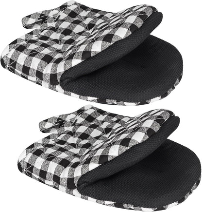 Qulable 1 Pair Short Oven Mitts - Silicone Kitchen Oven Gloves High Heat Resistant 500℉