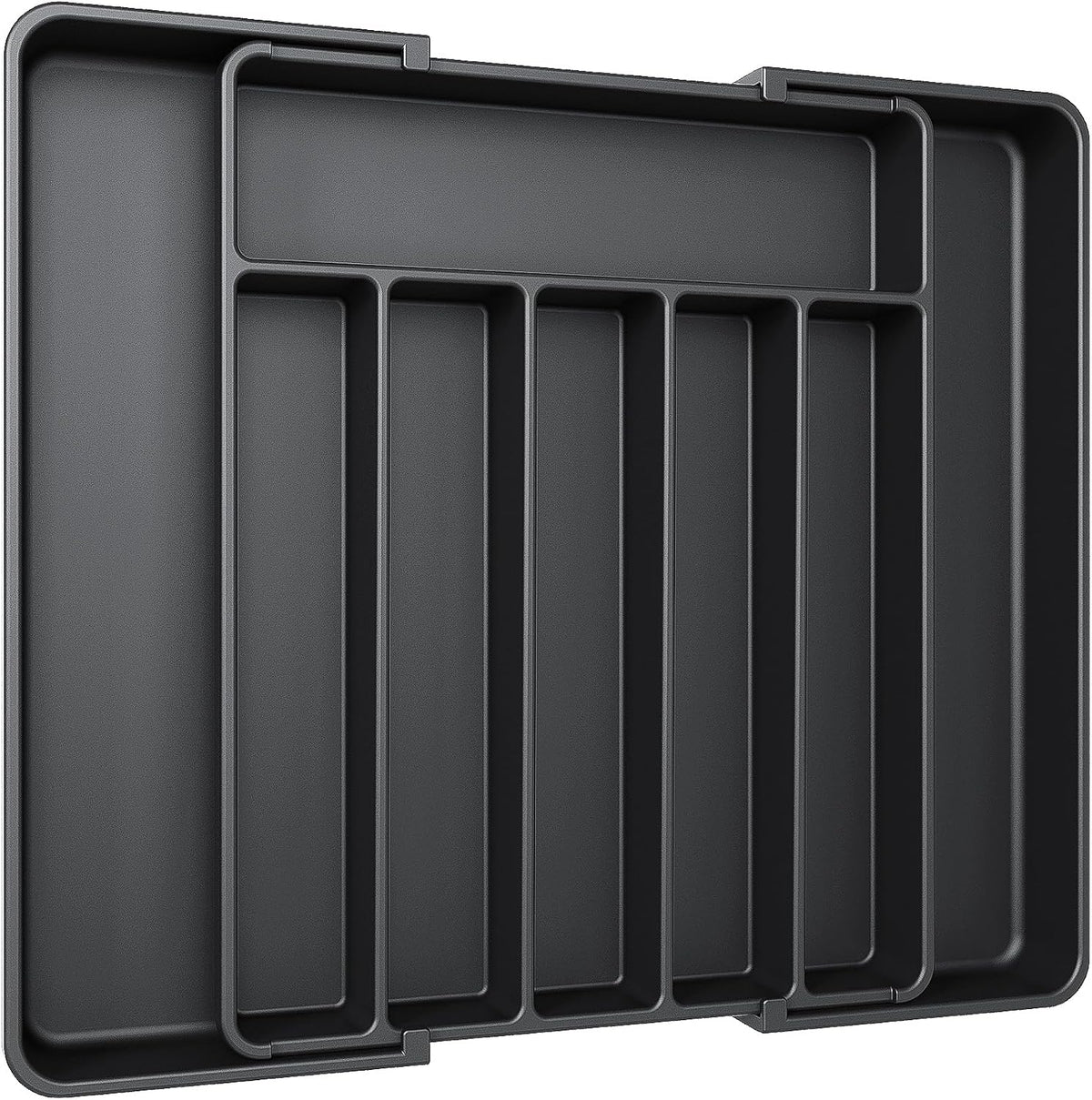 Aujen Silverware Organizer - Expandable Kitchen Drawer Organizer, Adjustable Utensil Organizer, Cutlery Tray for Forks, Knives, Multipurpose Kitchen Organizers and Storage Solution, Black, Large