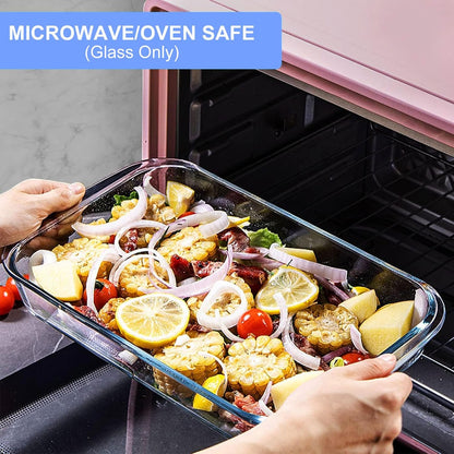 KOMUEE 8 Pieces Glass Baking Dish with Lids Rectangular Glass Baking Pan Bakeware Set with BPA Free Lids, Baking Pans for Lasagna, Leftovers, Cooking, Kitchen, Fridge-to-Oven,Blue