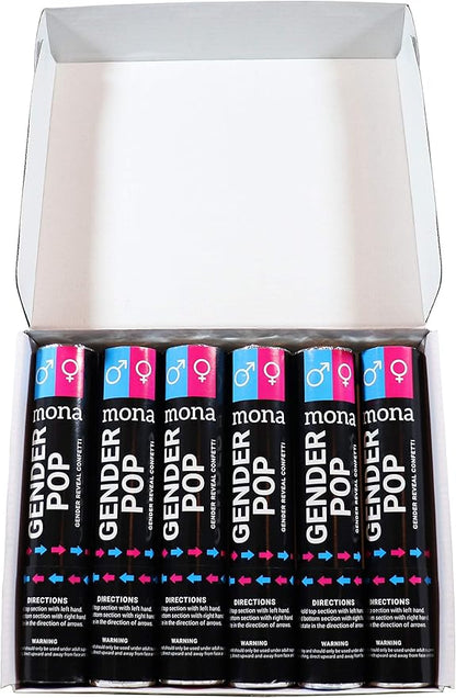 Mona Gender Reveal Confetti Cannon - 6-Pack (3 Blue, 3 Pink) - Gender Reveal Confetti, Baby Gender Reveal Party Supplies Kit, Great Gender Reveal Ideas