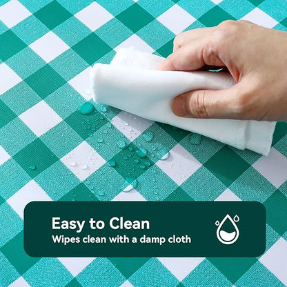 Romanstile Rectangle Vinyl Tablecloth, 100% Waterproof Buffalo Gingham Plastic Table Cloth, Heavy Duty Wipeable Checkered Table Covers for Outdoor, Camping, Picnic, Patio - 60 x 84, Teal Green