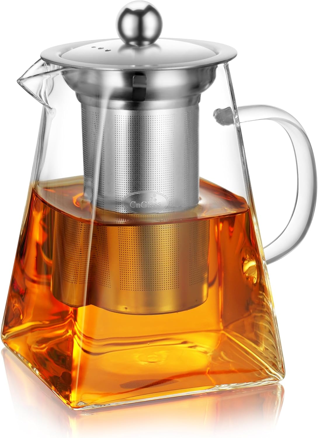 Cnglass Glass Teapot with Infuser,31oz Clear Glass Tea Kettle with Removable Stainless Steel Strainer