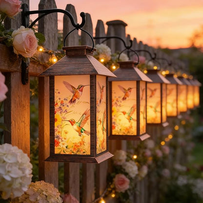 Solar Lanterns Outdoor, Waterproof Garden Hummingbird Solar Lantern, 13" Outdoor Lantern with LED Flickering Flameless Candles, Lanterns for Women Mom Gifts Decorations for Porch, Yard, Patio